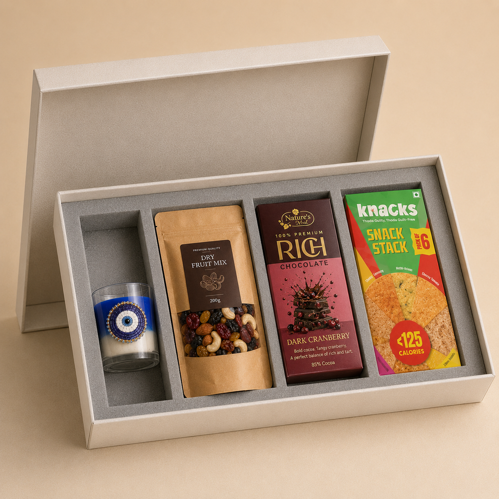 Modern Festive luxury gift hamper by Pitara Studio — 4 pieces from independent Indian makers in Signature Box with Foam Insert