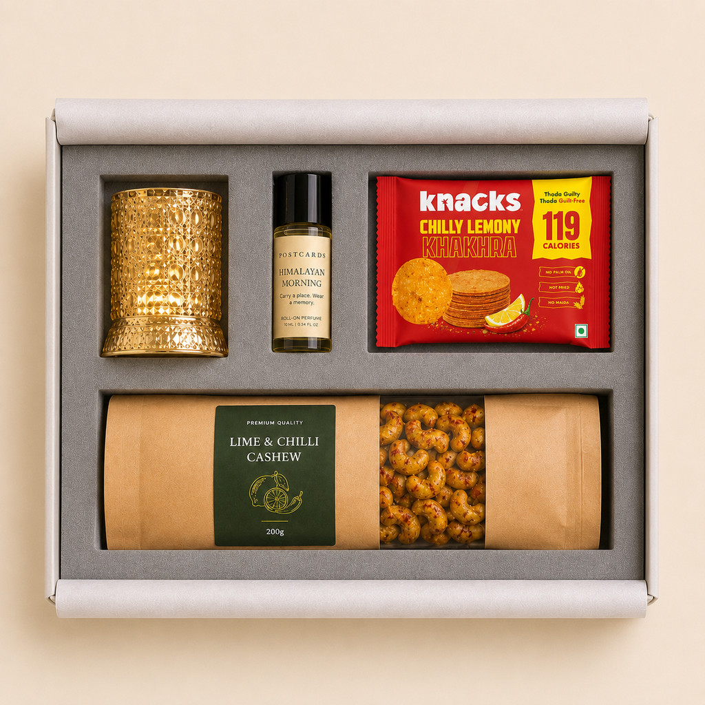 Modern Indian luxury gift hamper by Pitara Studio — 4 pieces from independent Indian makers in Signature Box with Foam Insert