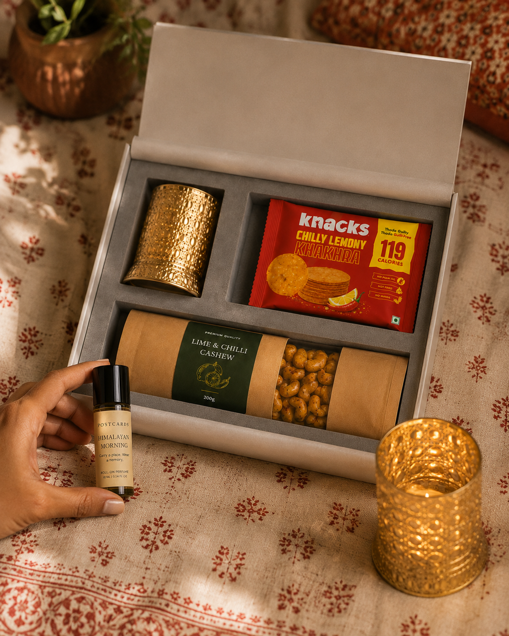 Modern Indian luxury gift hamper by Pitara Studio — 4 pieces from independent Indian makers in Signature Box with Foam Insert