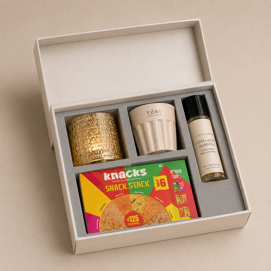 Modern Indian Desk luxury gift hamper by Pitara Studio — 4 pieces from independent Indian makers in Signature Box with Foam Insert