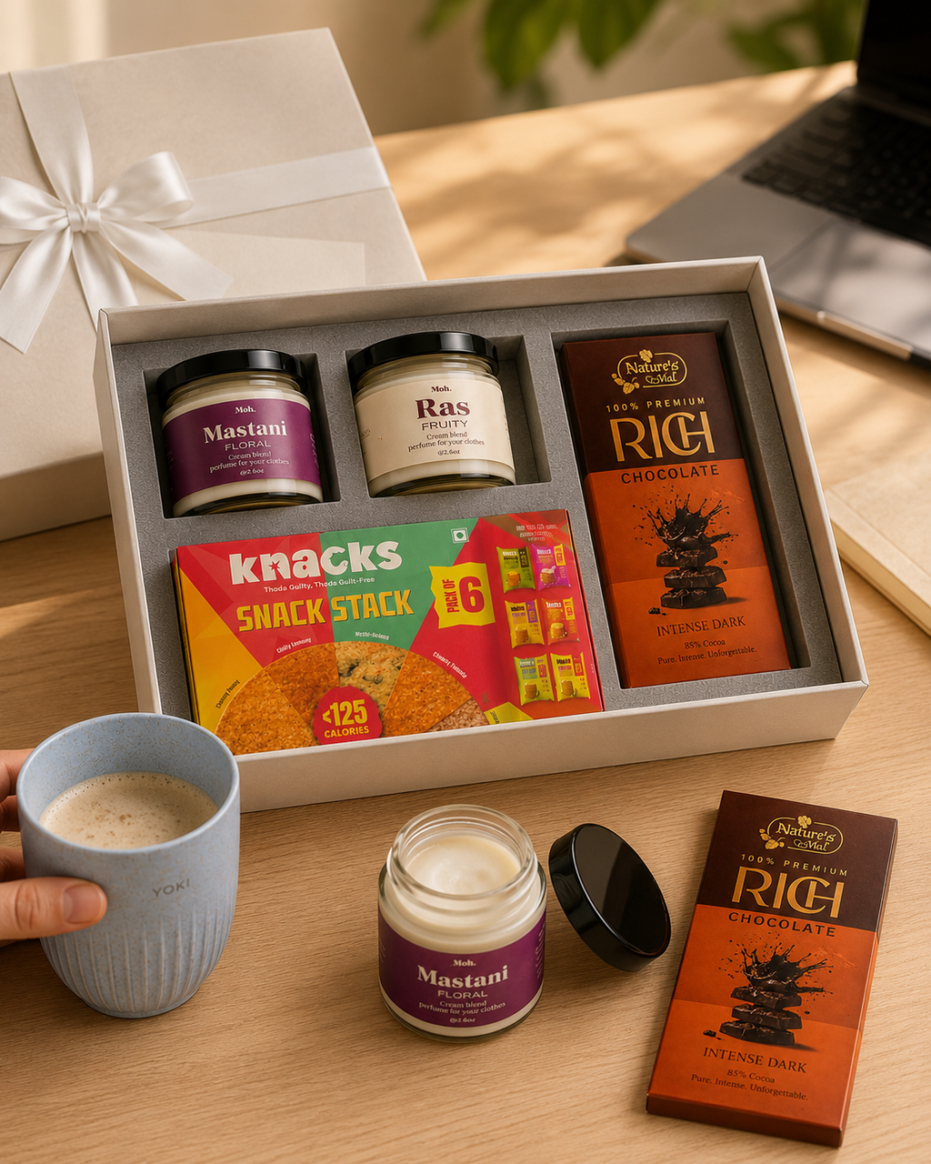 Premium Coffee Desk luxury gift hamper by Pitara Studio — 4 pieces from independent Indian makers in Signature Box with Foam Insert