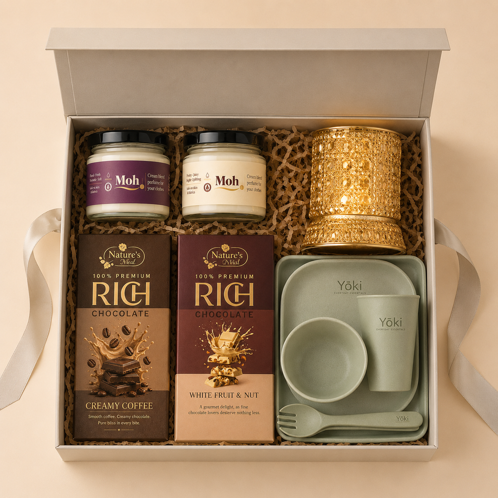 Prestige luxury gift hamper by Pitara Studio — 5 pieces from independent Indian makers in Magnetic Gift Box