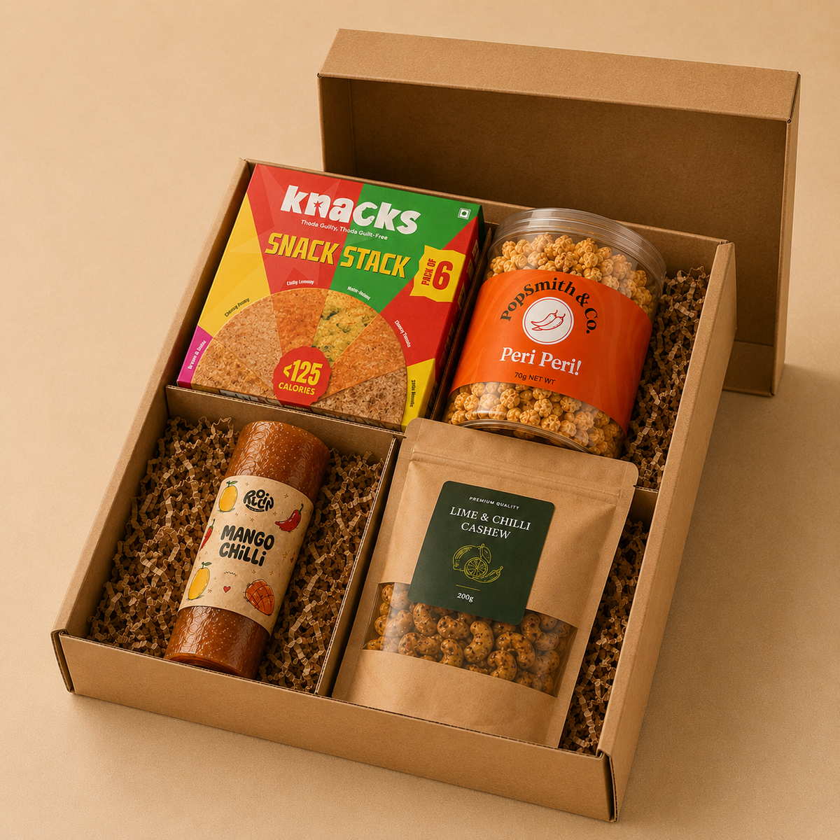Snack Drawer luxury gift hamper by Pitara Studio — 4 pieces from independent Indian makers in Eco Kraft Box