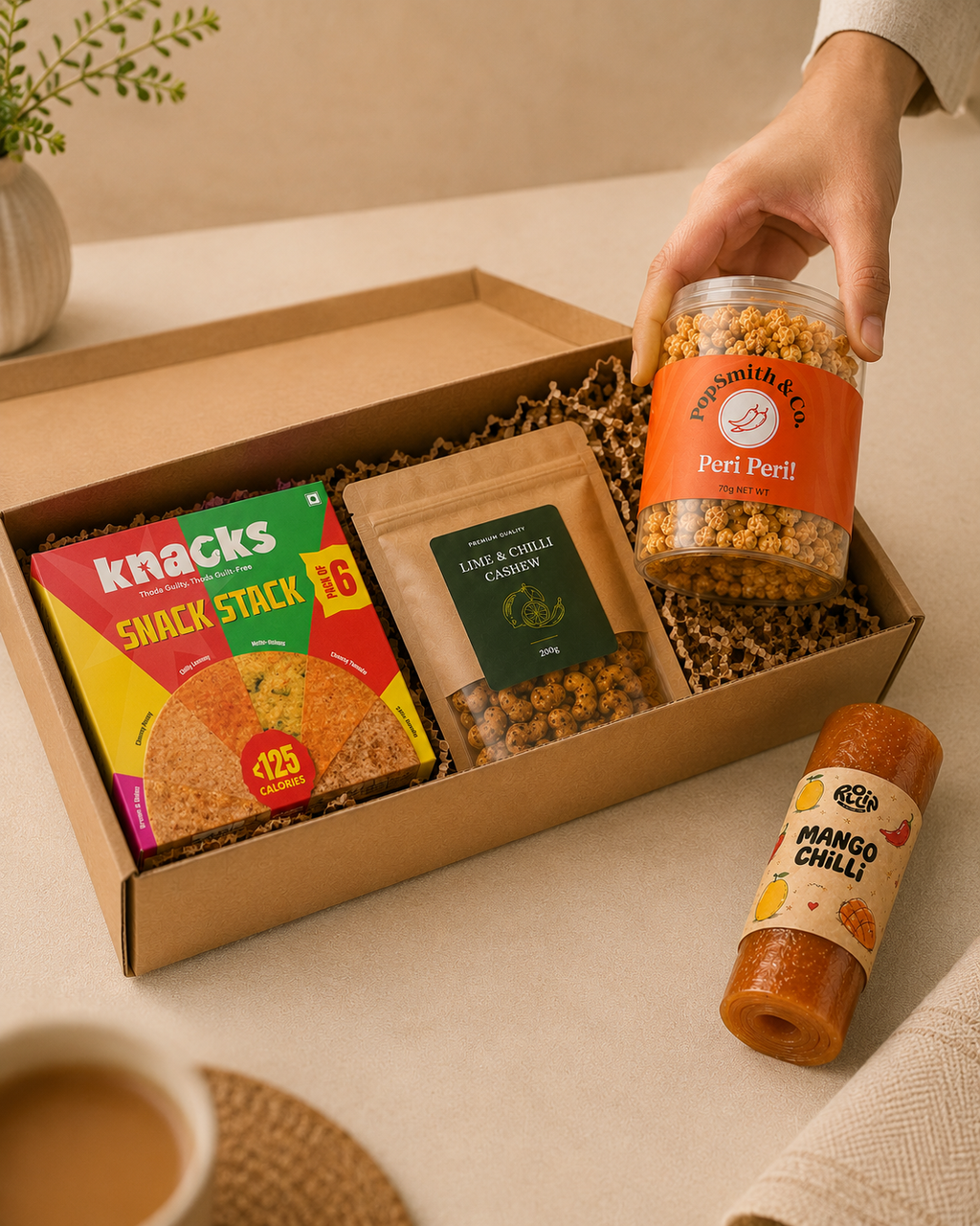 Snack Drawer luxury gift hamper by Pitara Studio — 4 pieces from independent Indian makers in Eco Kraft Box