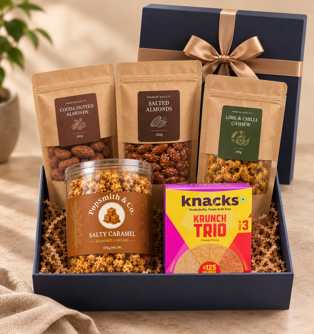 The Crunch Collection luxury gift hamper by Pitara Studio — 5 pieces from independent Indian makers in Signature Box