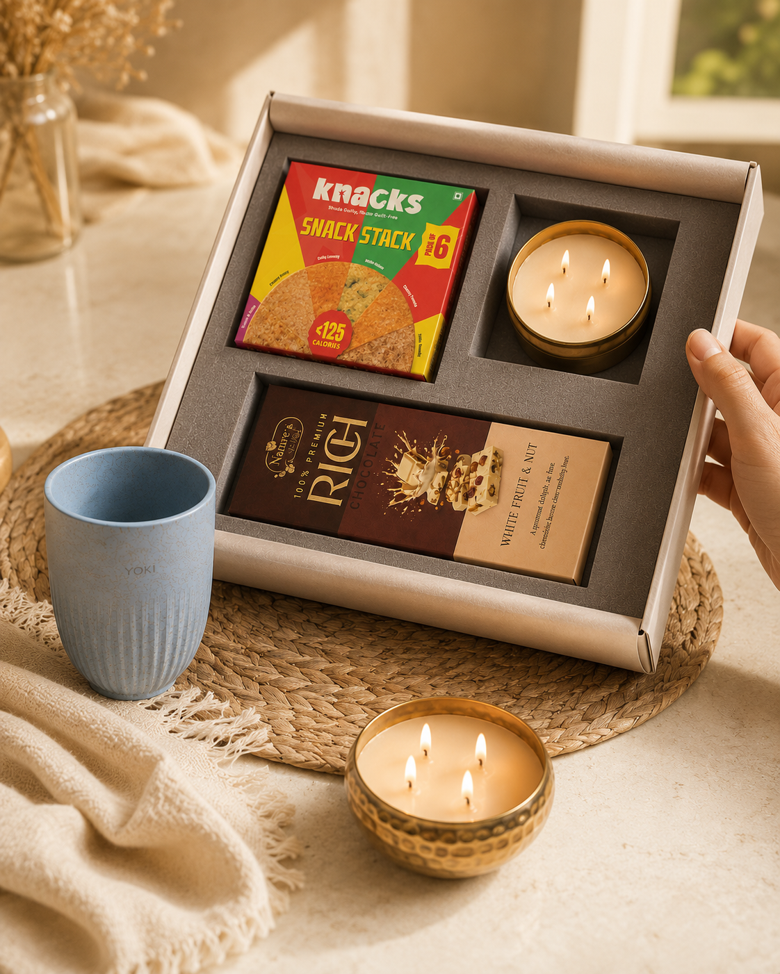 The Evening Ritual luxury gift hamper by Pitara Studio — 4 pieces from independent Indian makers in Signature Box with Foam Insert