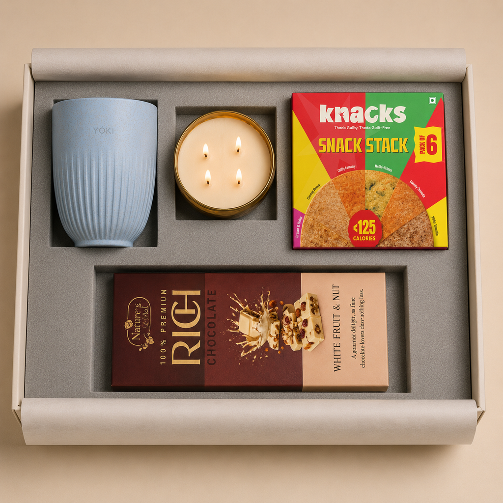 The Evening Ritual luxury gift hamper by Pitara Studio — 4 pieces from independent Indian makers in Signature Box with Foam Insert