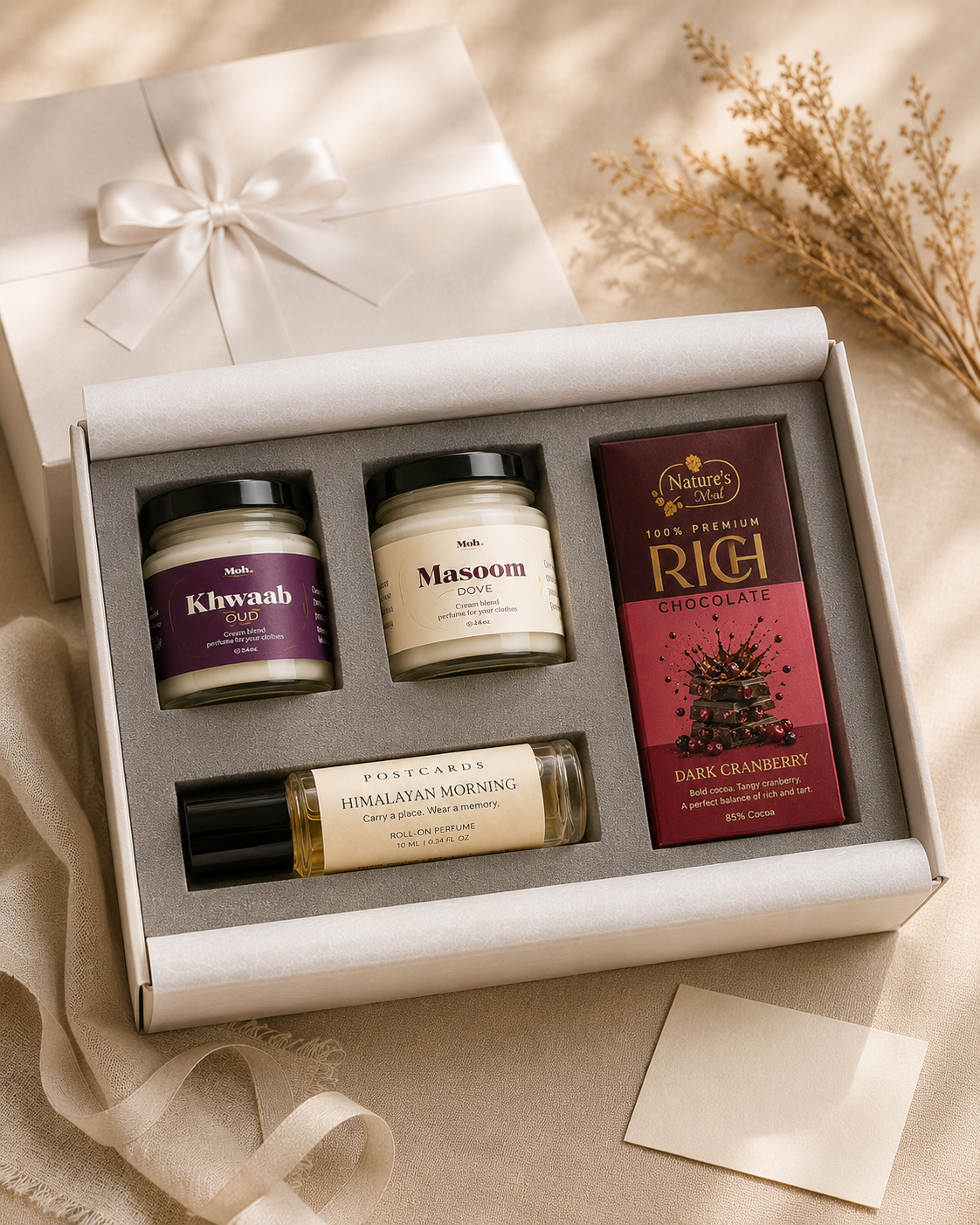 The Fragrance Edit luxury gift hamper by Pitara Studio — 5 pieces from independent Indian makers in Signature Box with Foam Insert