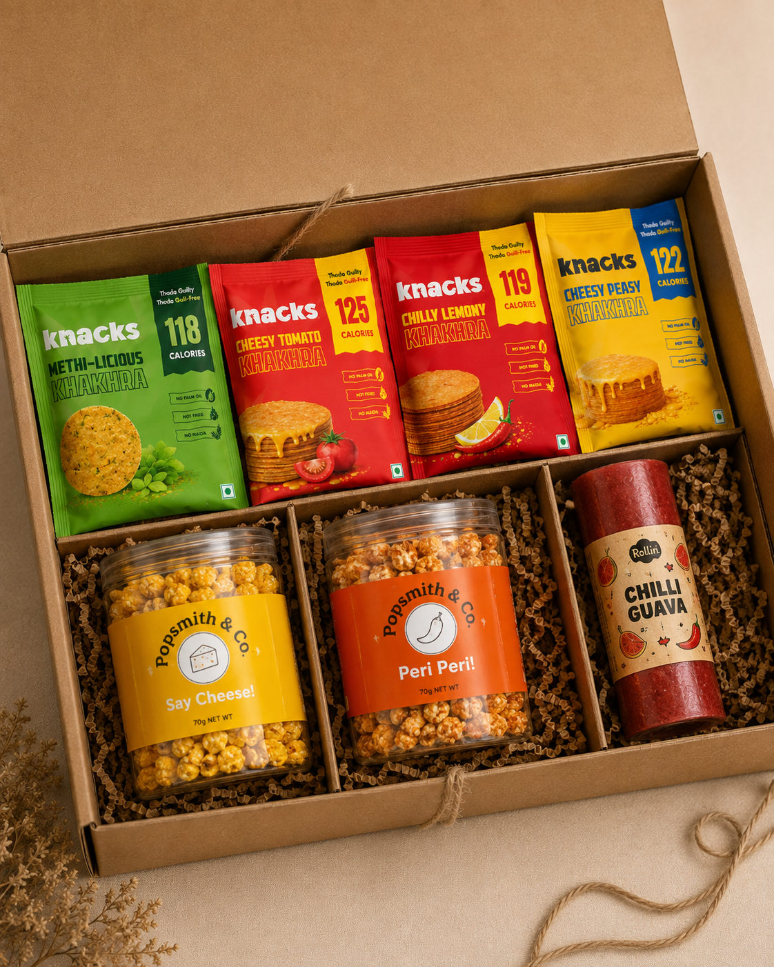 The Indian Snack Box luxury gift hamper by Pitara Studio — 7 pieces from independent Indian makers in Eco Kraft Box