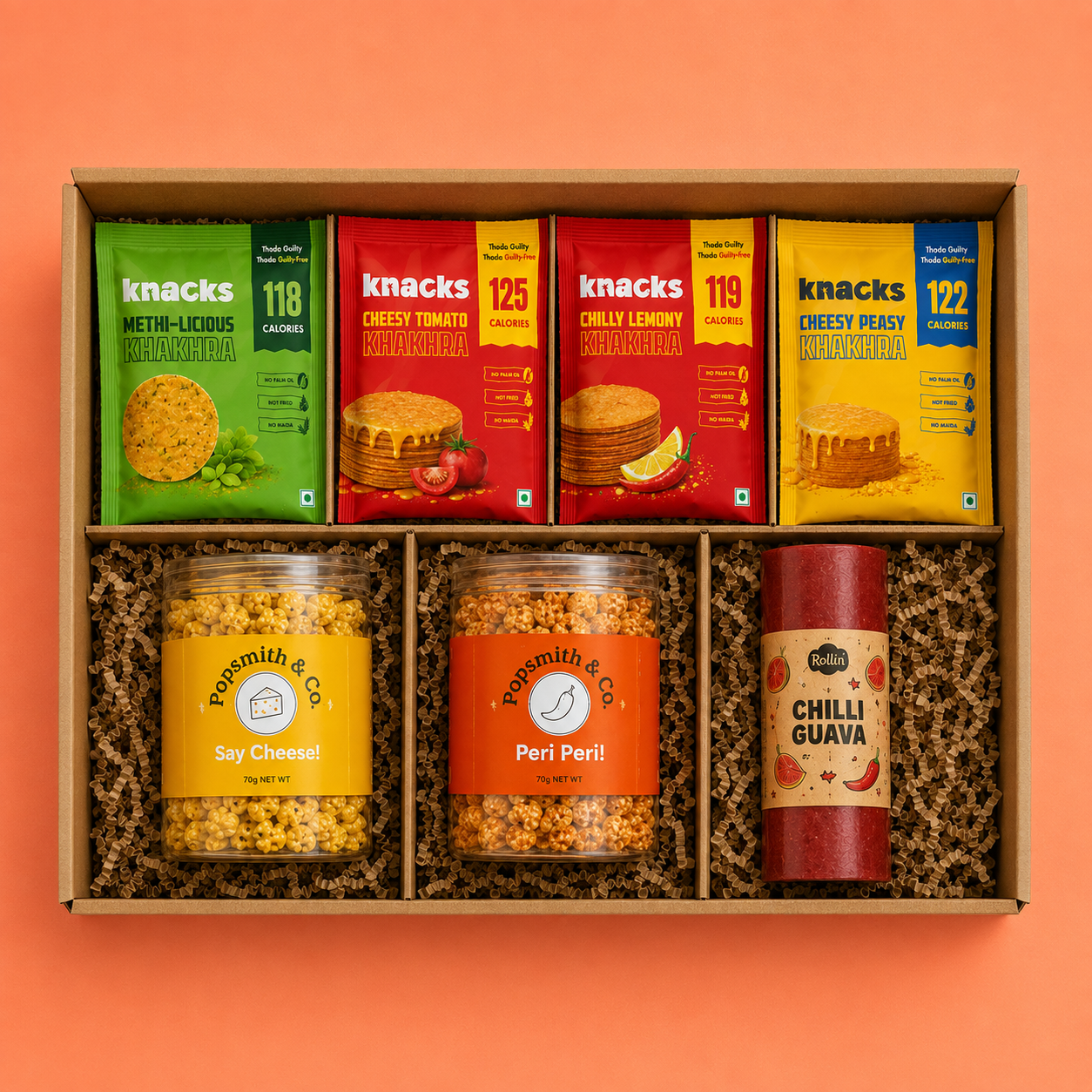 The Indian Snack Box luxury gift hamper by Pitara Studio — 7 pieces from independent Indian makers in Eco Kraft Box