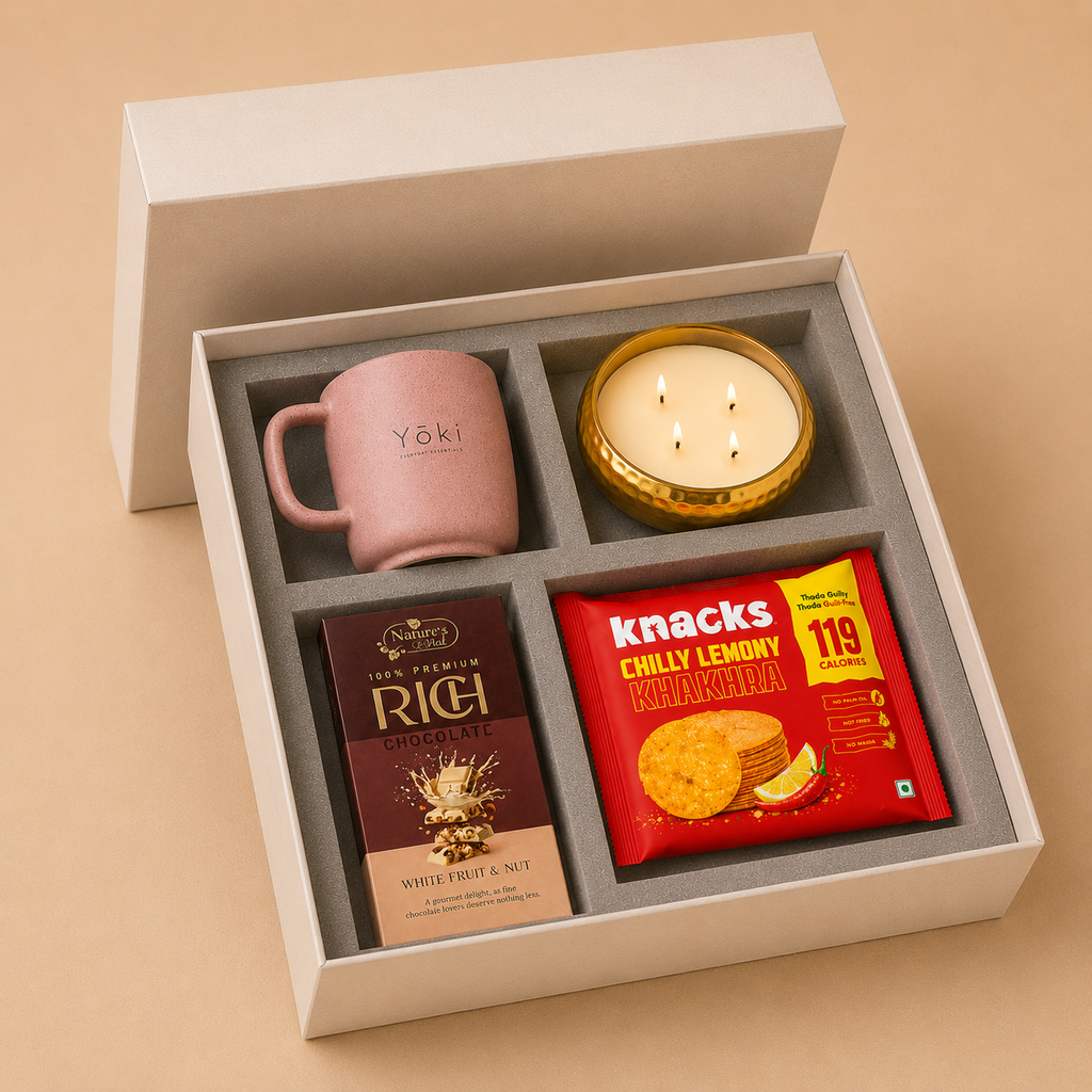 The Premium Cup luxury gift hamper by Pitara Studio — 4 pieces from independent Indian makers in Signature Box with Foam Insert