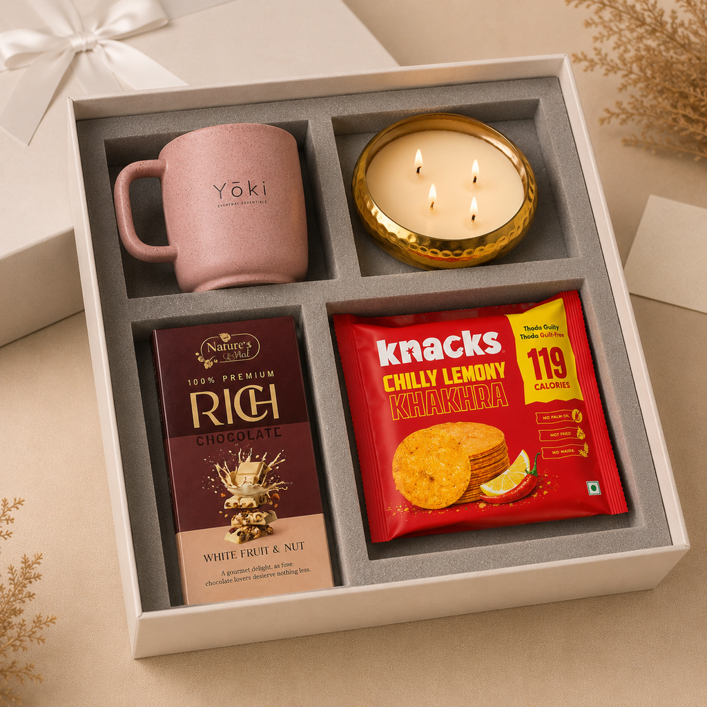 The Premium Cup luxury gift hamper by Pitara Studio — 4 pieces from independent Indian makers in Signature Box with Foam Insert