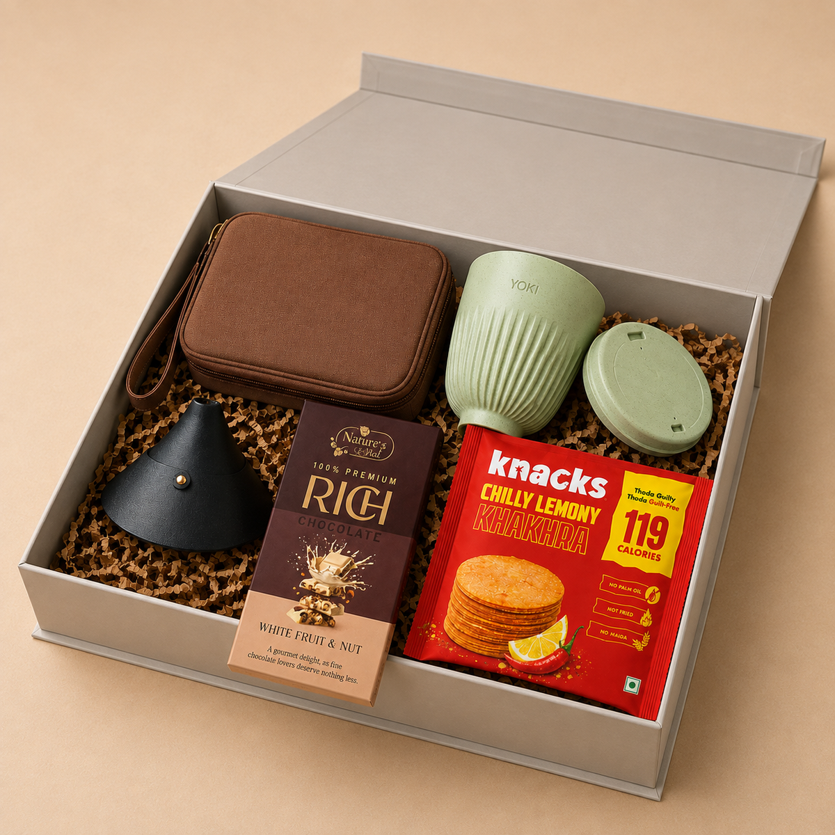 Work & Indulgence luxury gift hamper by Pitara Studio — 5 pieces from independent Indian makers in Signature Box with Foam Insert