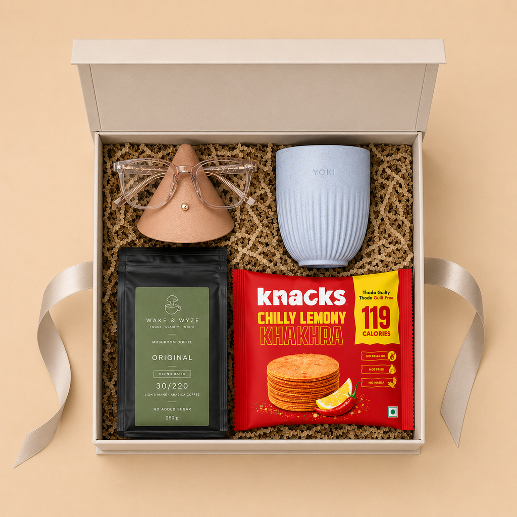 Workday Indulgence luxury gift hamper by Pitara Studio — 4 pieces from independent Indian makers in Magnetic Gift Box