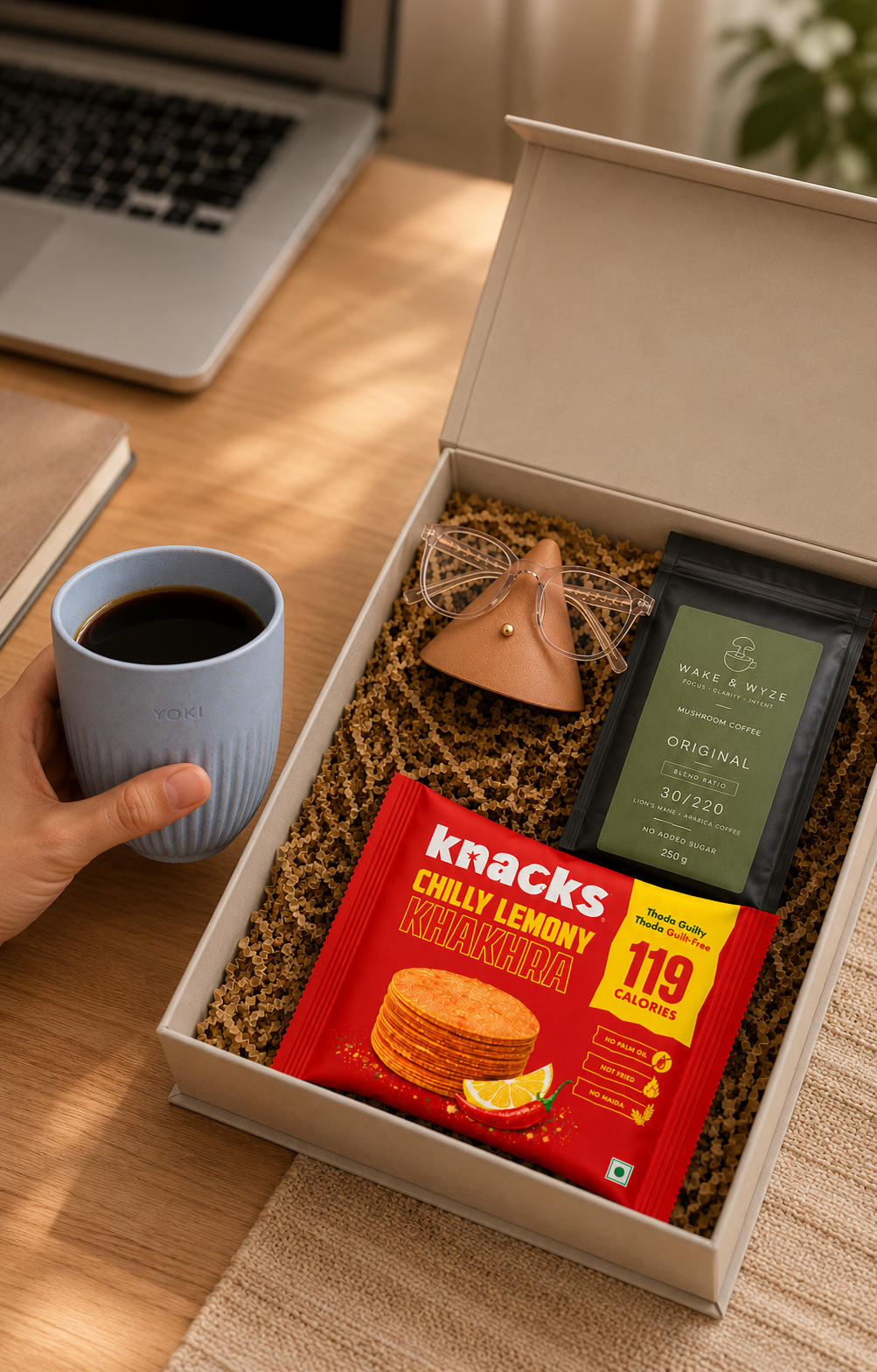 Workday Indulgence luxury gift hamper by Pitara Studio — 4 pieces from independent Indian makers in Magnetic Gift Box